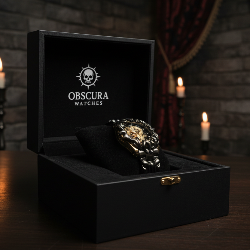 Obscura Watches - Black Flame Dragon Watch Gothic Box v2